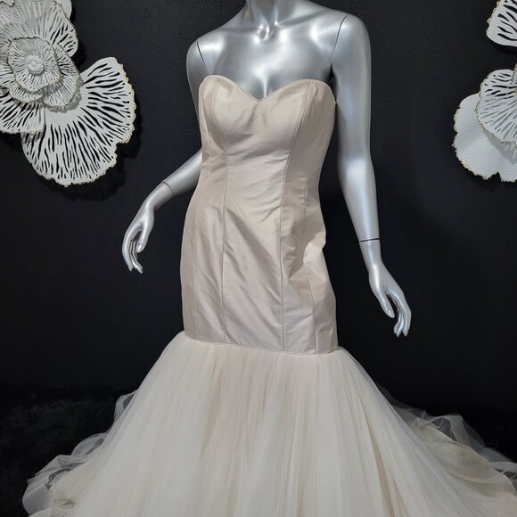 NWT~$1880~JUSTIN ALEXANDER~6/8~PEARL PINK STRAPLESS MERMAID WEDDING DRESS - Picture 2 of 16